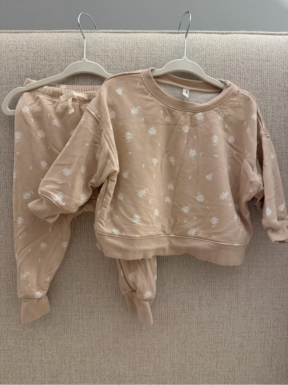 Beige Floral Kids Pajama Set - Cozy Two-Piece Sleepwear